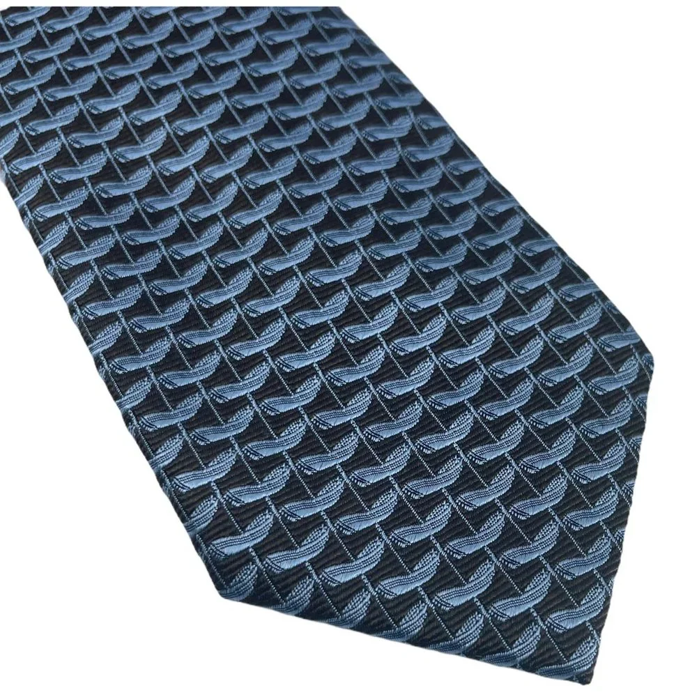 David Chu Mens Seven Fold Necktie Brown Blue Pattern 100% Silk Tie Made in Italy